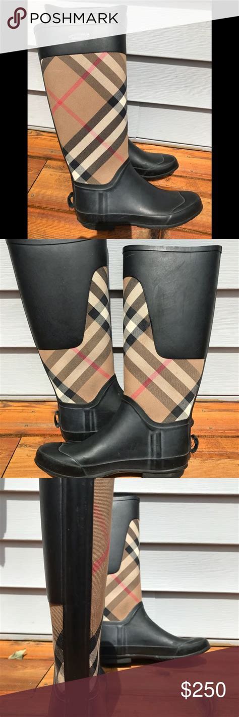 rubber rain boots with heat pint black burberry|authentic Burberry rain boots.